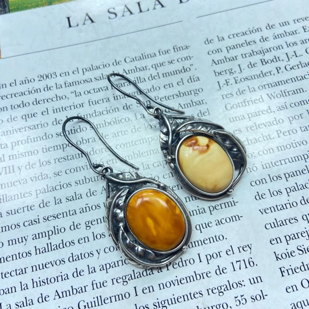 欧洲回流老蜜蜡妖孽定制耳坠手工气质复古国风