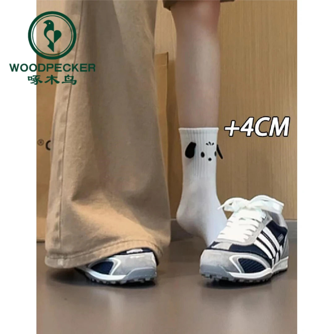 啄木鸟网面内增高阿甘鞋女2025夏新款厚底德训鞋女软底休闲运动鞋