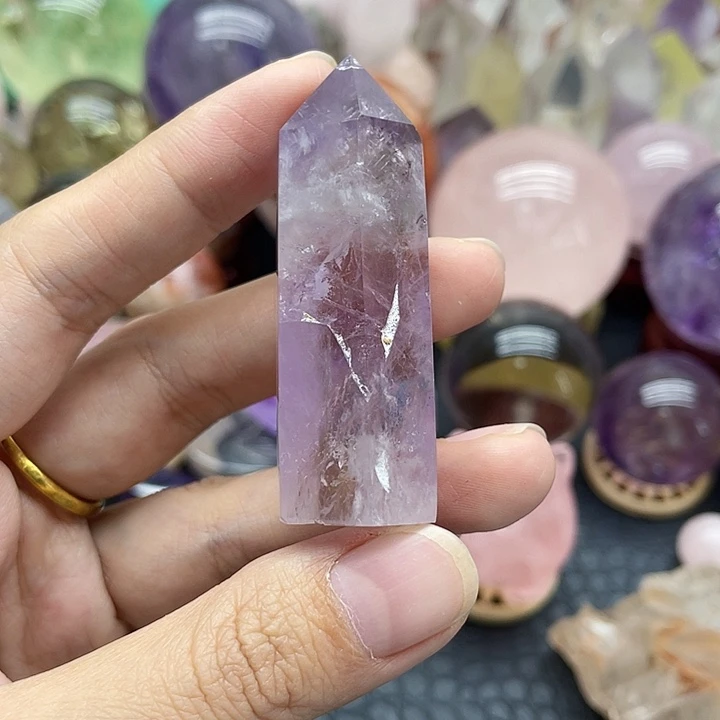 珠宝半成品水晶未镶嵌23紫水晶柱微瑕