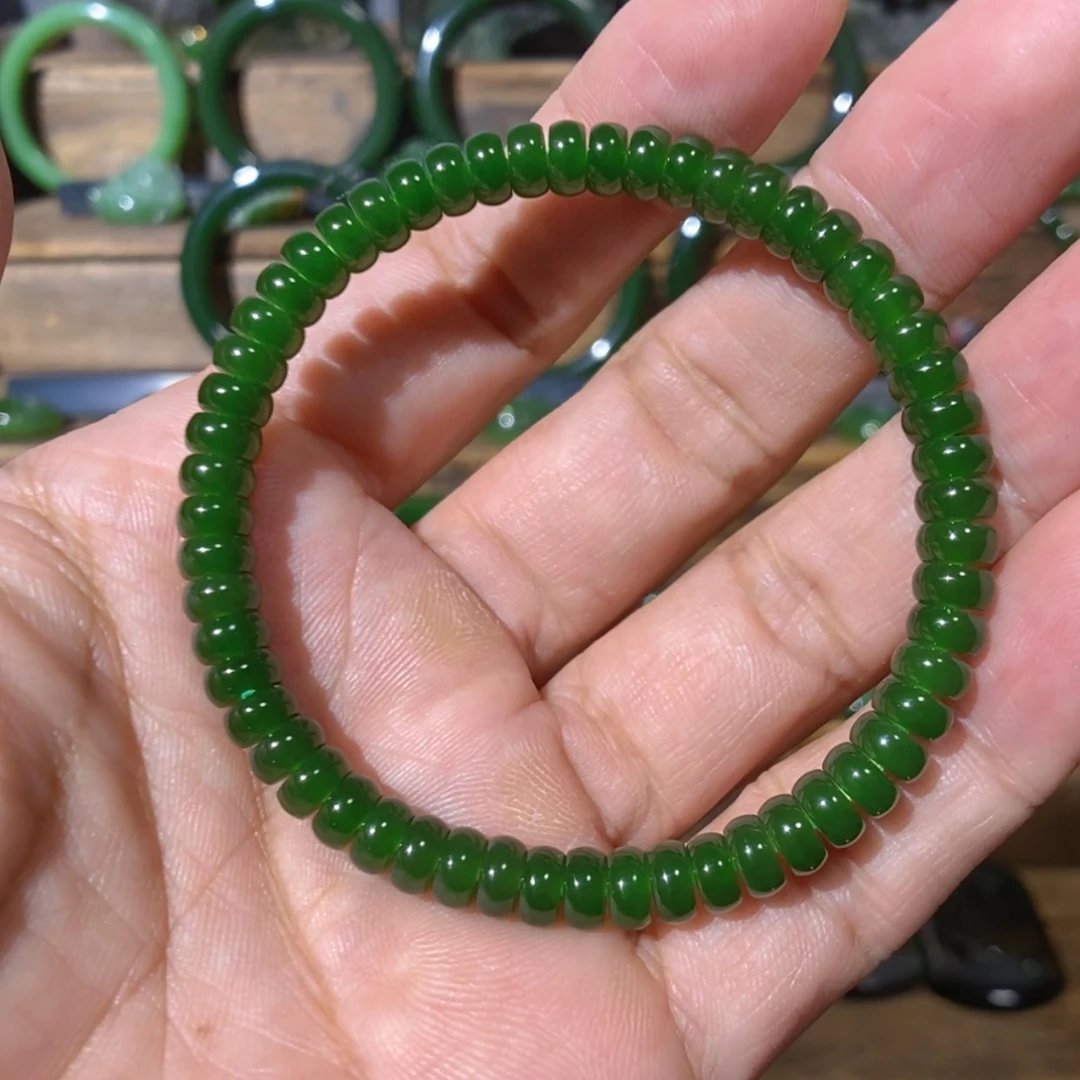 【闪购商品】吊坠(不含链)未镶嵌和田玉俄七菠菜绿手串 6