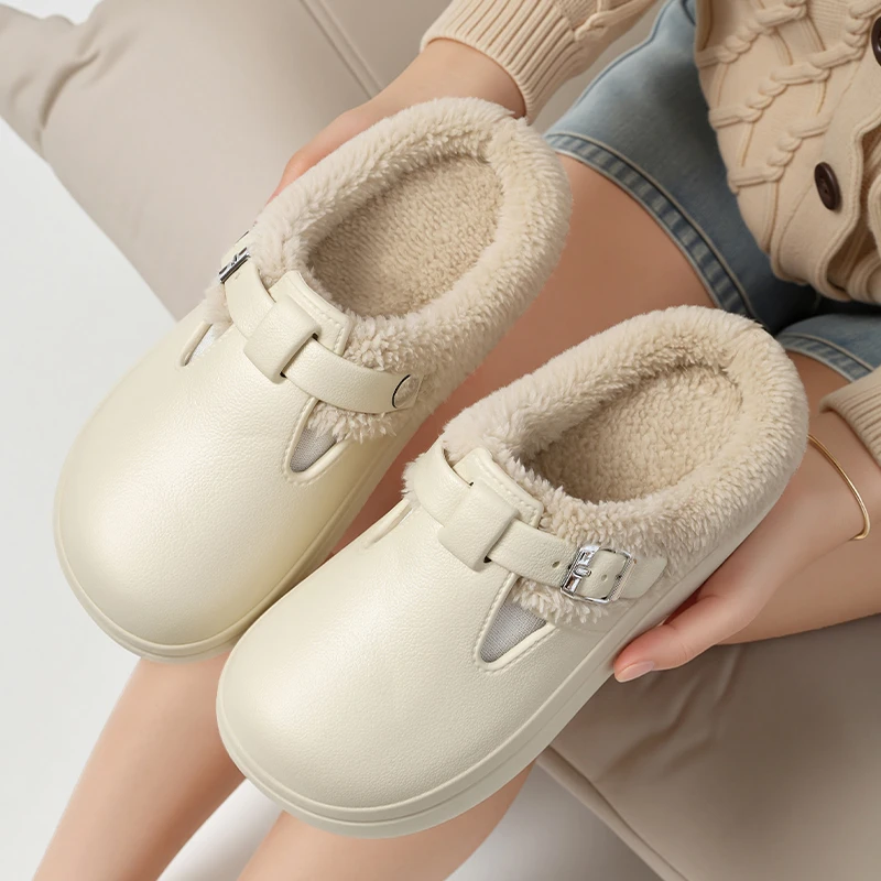 女士冬季时尚防水加绒包头勃肯棉拖鞋可外穿