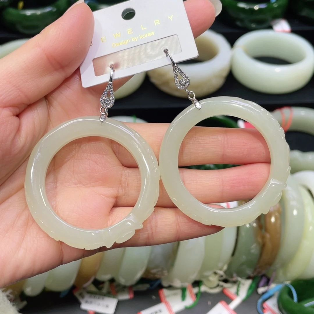 银S925镶嵌和田玉耳饰