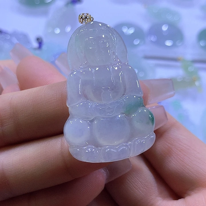 翡翠18K金镶嵌颈饰天然翡翠A货吊坠