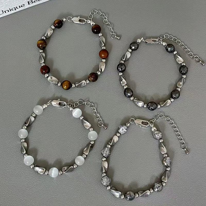 钛钢手链 复古做旧虎眼石手链男生日常通勤高级感小众设