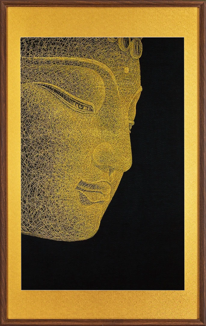 刺绣挂画《释迦摩尼·佛缘》挂画实木装裱玄关挂画