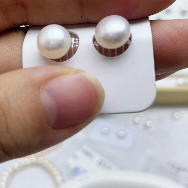 淡水珍珠耳饰银S925镶嵌开*抖