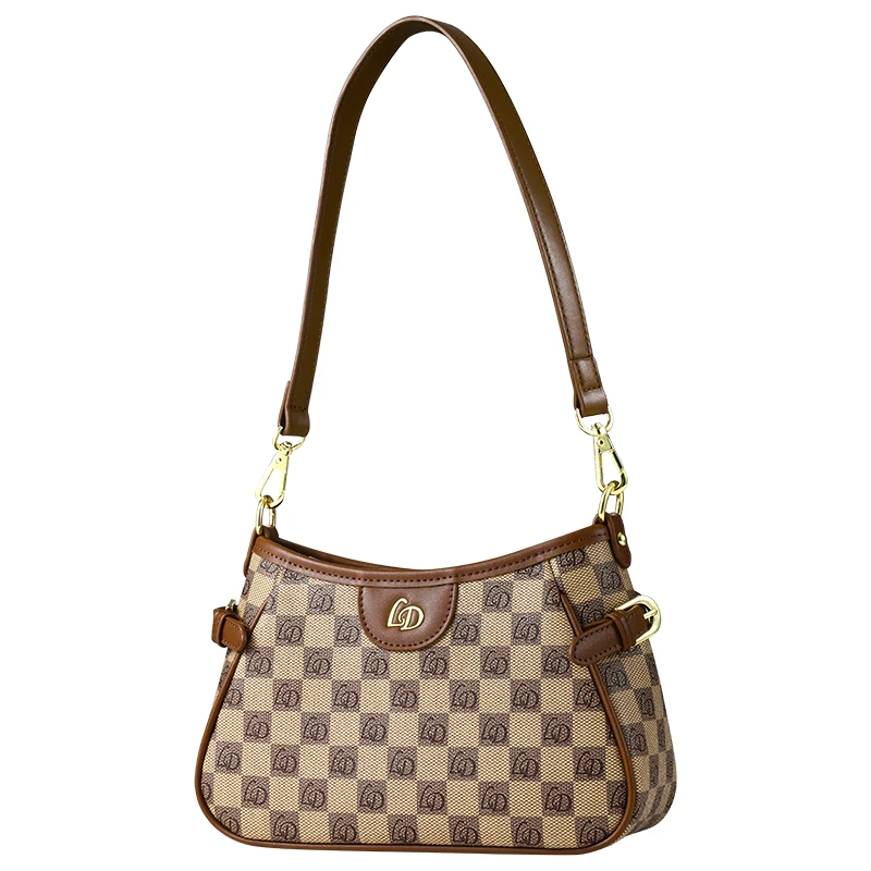 2025轻奢ins气质棋盘格女士洋气单肩腋下包