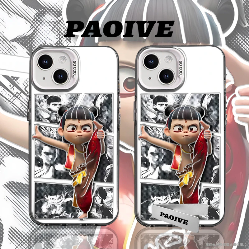 适用苹果华为vivo一加iPhone14小米手机漫画风哪吒支架彩银手机壳