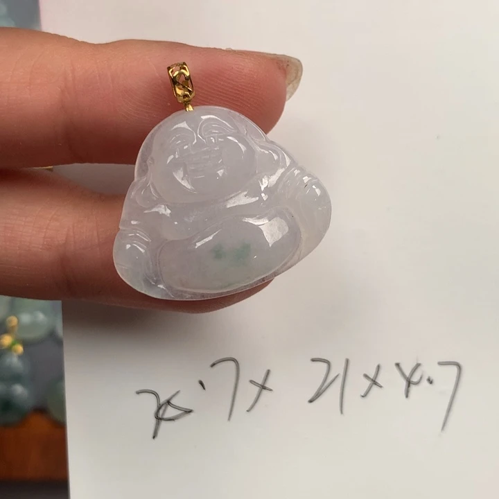 翡翠18K金镶嵌颈饰肚里飘花佛公