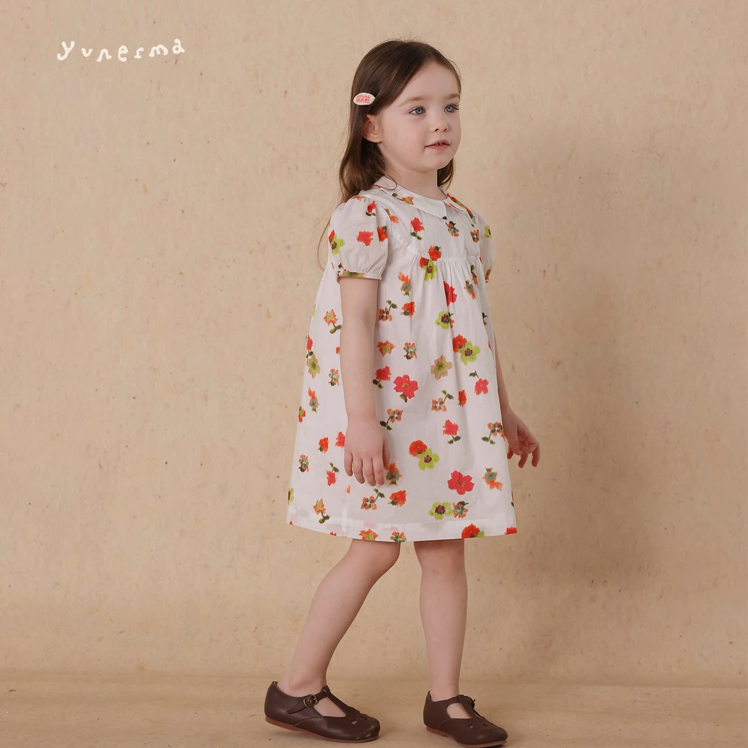 允儿妈女童2025法式碎花泡泡袖连衣裙宝宝儿童夏季洋气纯棉裙子潮