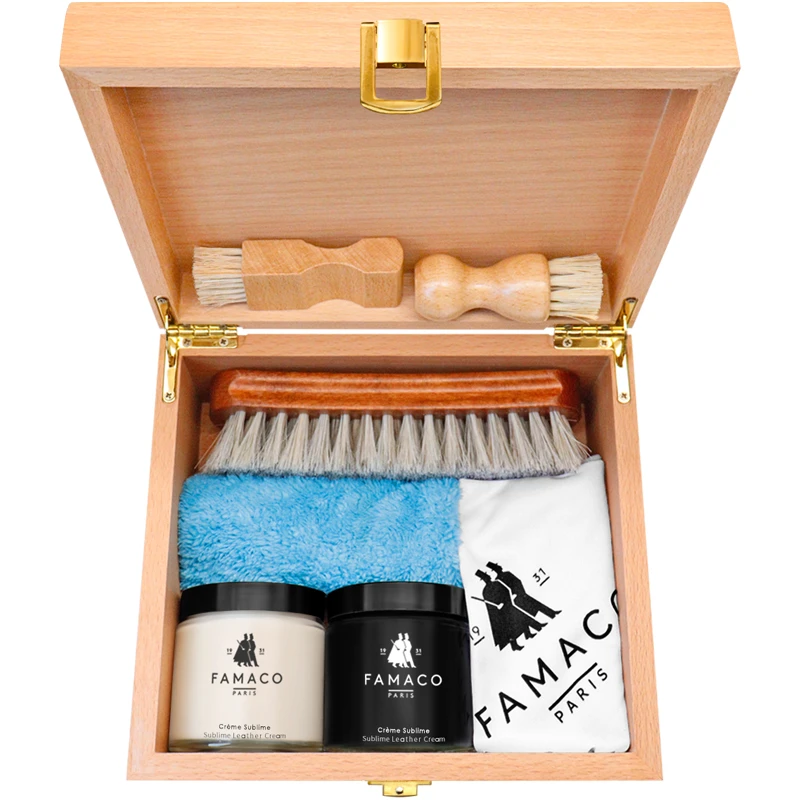 famaco进口鞋油礼盒套装无色通用真皮高级保养油护理工具上光鞋蜡