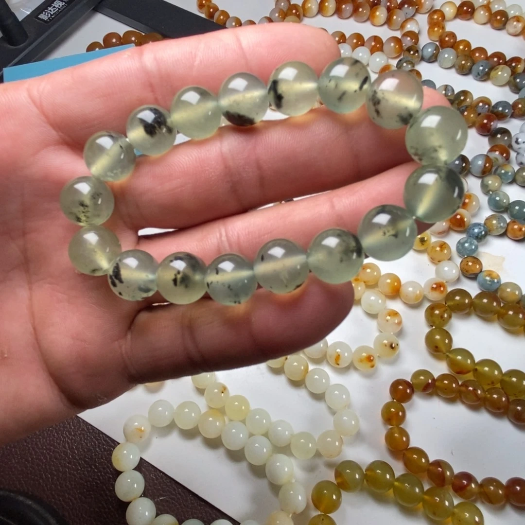 蛇纹石玉未镶嵌手链岫玉绿冰卡12水墨