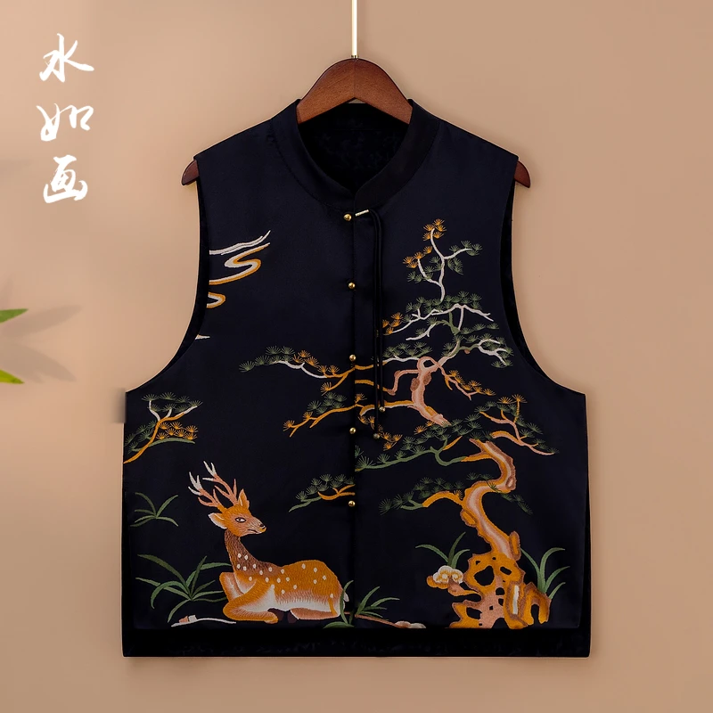 【鹿瑶】2025新款春季马甲新中式宽松复古立领绣花气质上衣马夹女款