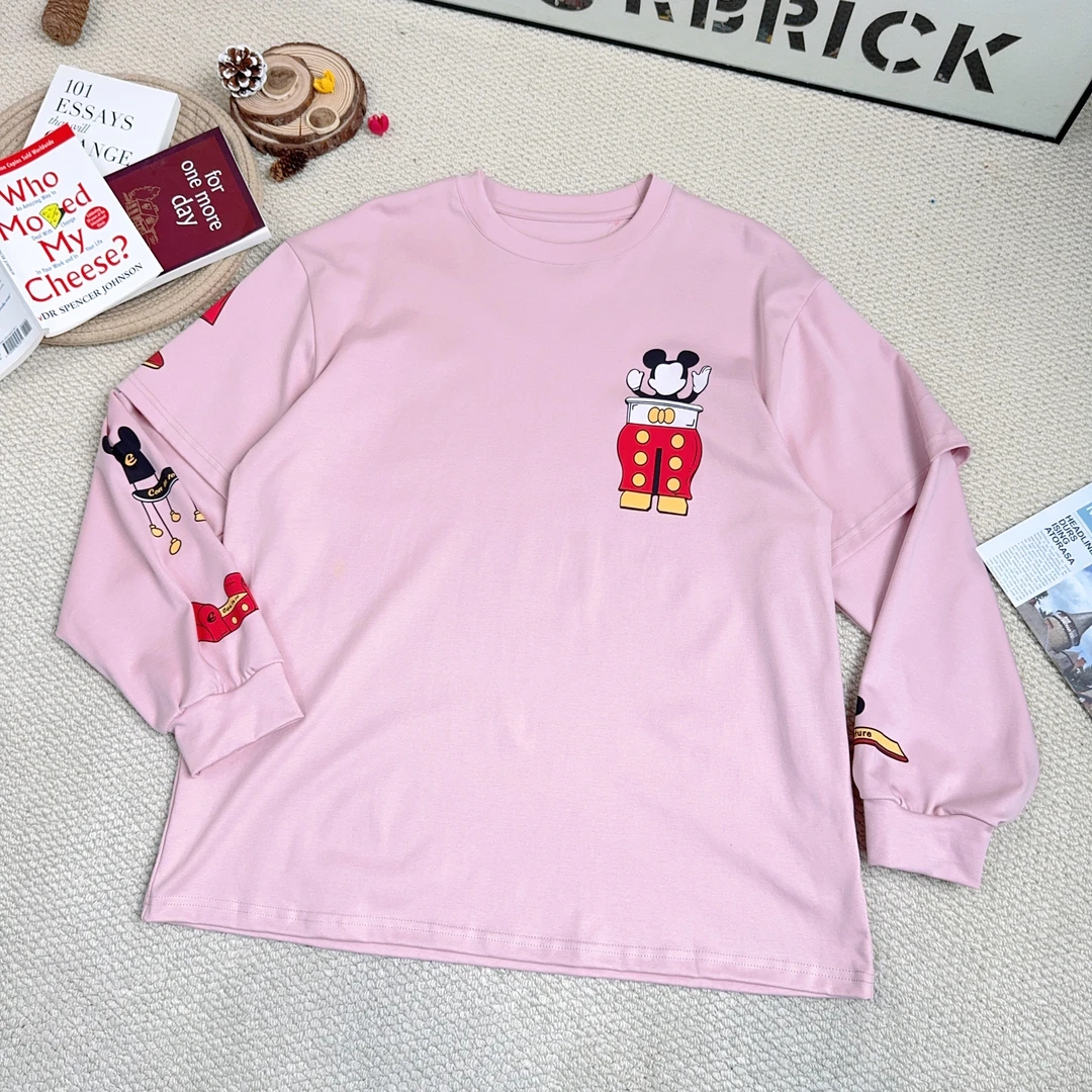 2025春季新款休闲卡通印花纯色假两件卫衣长袖T恤打底9087