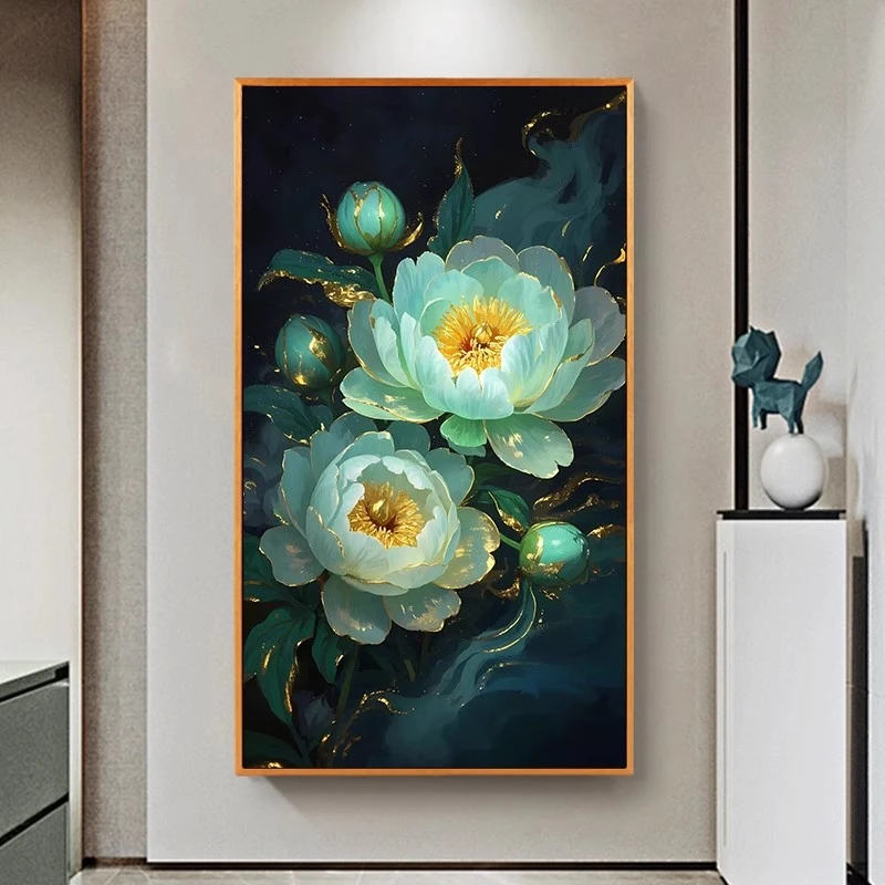 (大尺寸花漾牡丹）diy数字油画红线条手工涂色解压治愈丙烯装饰画