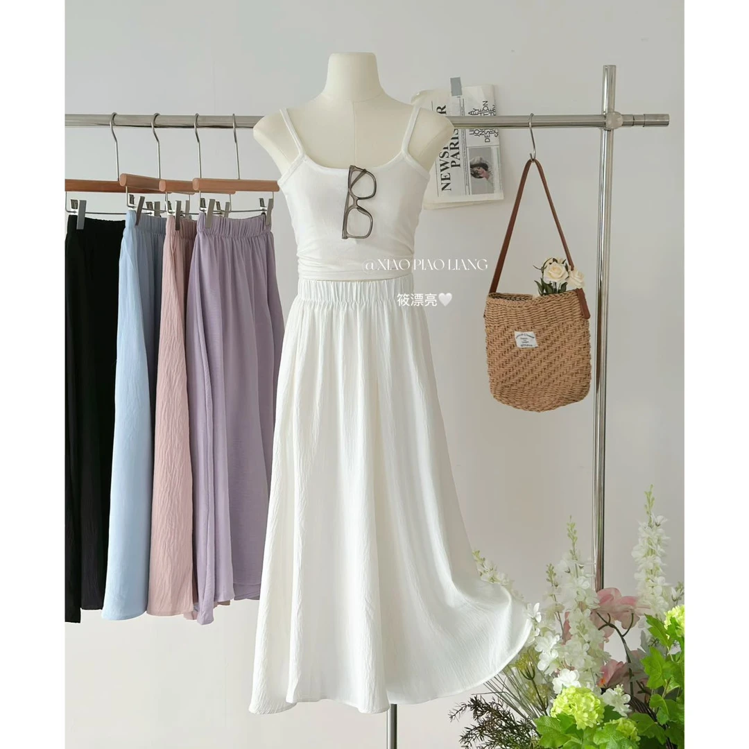 夏季小个子慵懒风高腰通勤百搭垂感宽松显瘦阔腿裙裤女2409#0.1