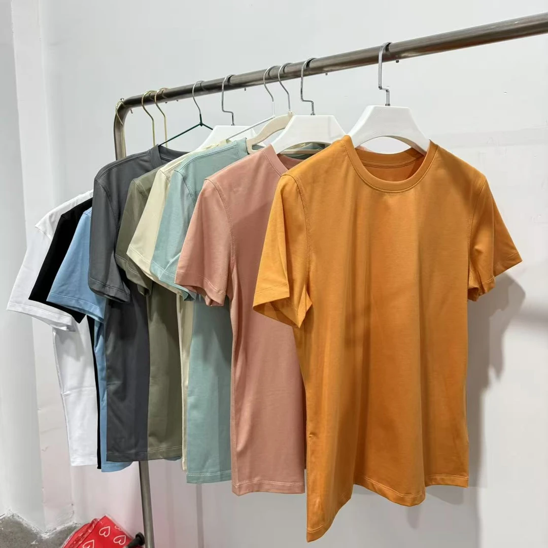 【多件】T2401新款夏季舒适凉感百搭圆领T女士纯色宽松显瘦蚕丝短袖