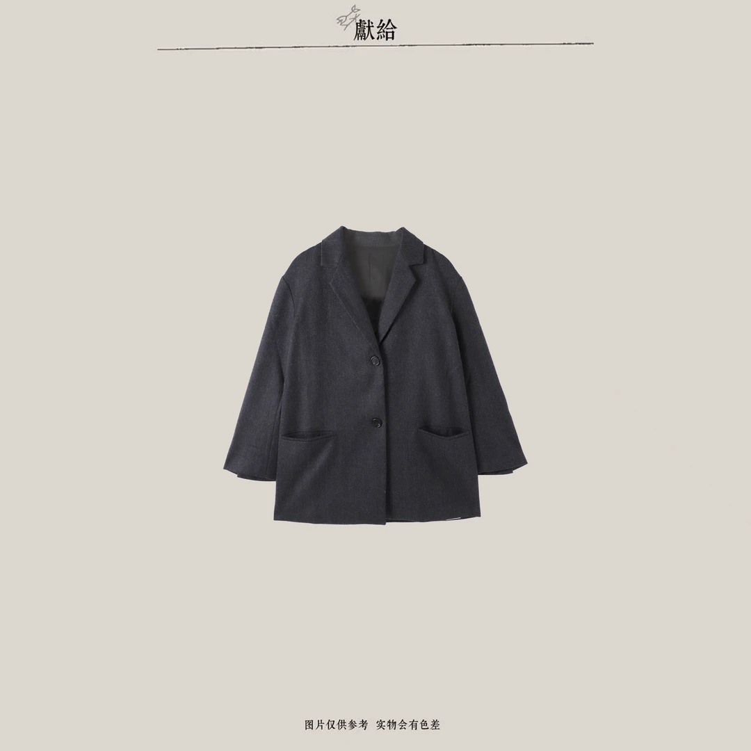 dedicate/简约微廓羊毛西装外套/百搭休闲设计师毛呢