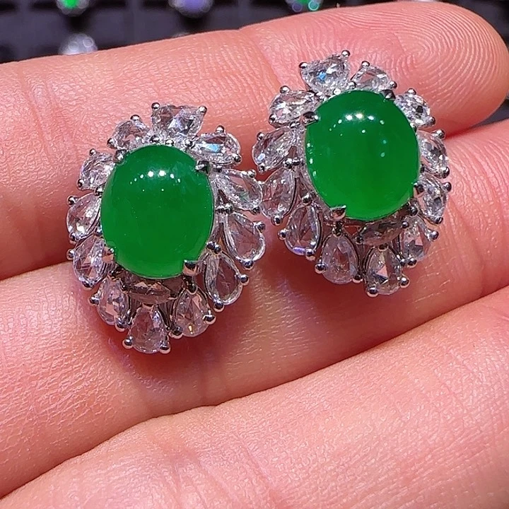 翡翠耳钉18K金镶嵌耳钉