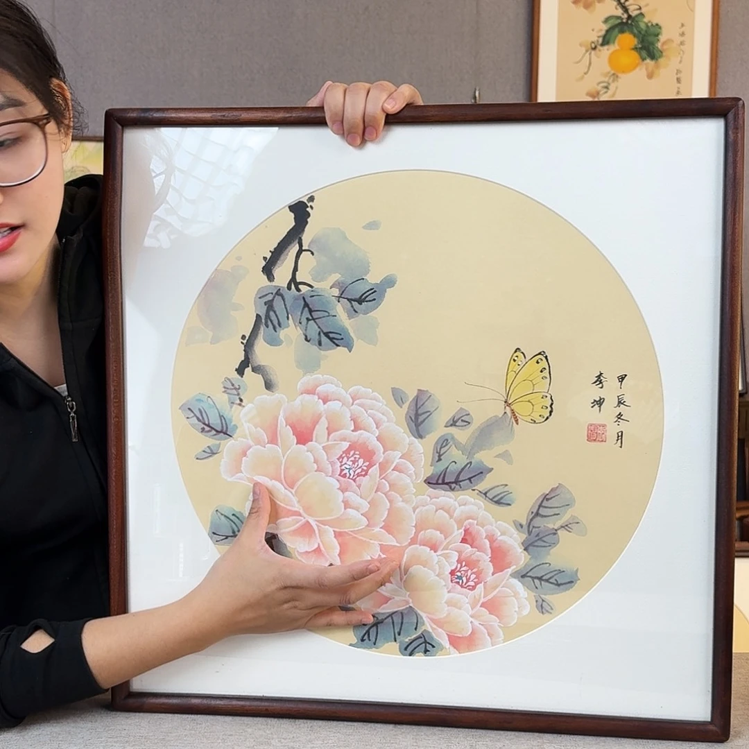 版画纯手绘，纯手写带框尺寸：53×53厘米