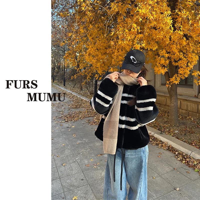 【MUMU】进口美利奴羊皮毛一体外套女短款皮草大衣两面双穿2566
