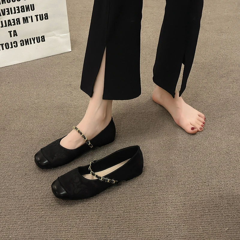 【万达撤柜】百搭芭蕾小香风女鞋红色单鞋瓢鞋黑色平底鞋新中式温柔