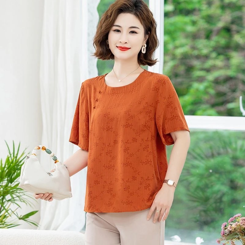 雅鹿优选中老年妈妈装衬衫女夏装薄款大码气质薄款4012