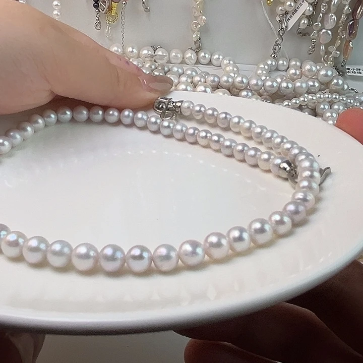 淡水珍珠未镶嵌颈饰7-8mm蓝光