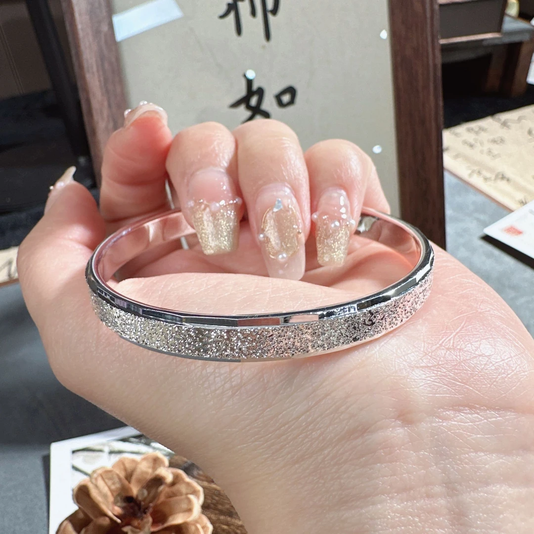 足银手镯 实心重工开口满天星轻奢时尚百搭手镯