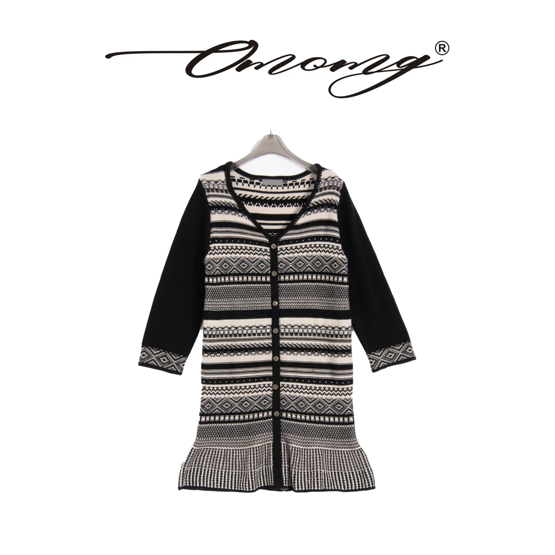 OMOMG女童小香风连衣裙气质针织时尚中长款条纹秋冬轻奢黑色DB808