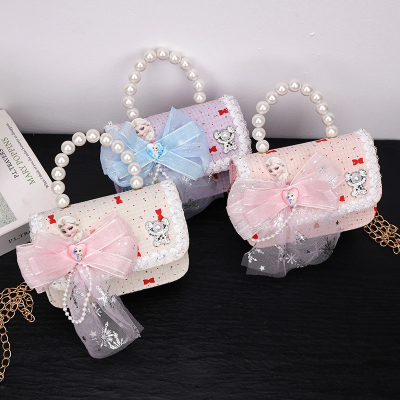 女童斜挎包冰雪公主手提包小女孩可爱卡通蝴蝶结单肩包女童零钱包