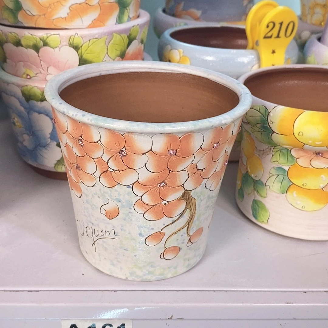 紫砂花盆红陶手绘花盆