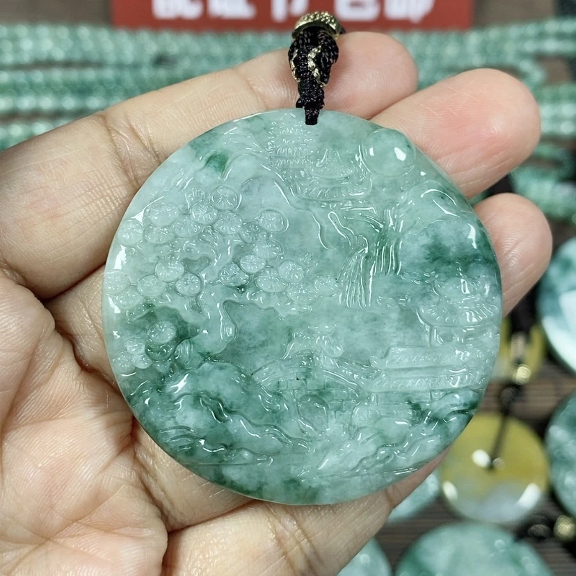 【闪购商品】翡翠颈饰未镶嵌玉吊坠翡翠玉圆形山水牌