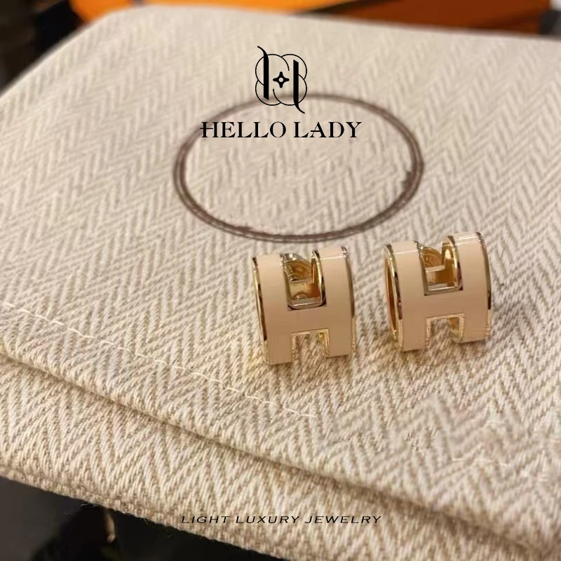 【V金版本】精工CNC  奶茶色H耳钉1191