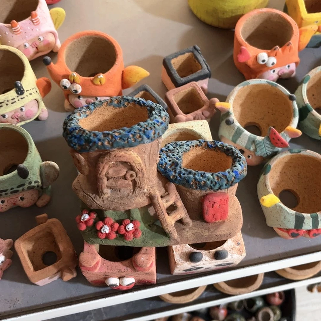 泥塑不**鱼古镇炻陶花盆