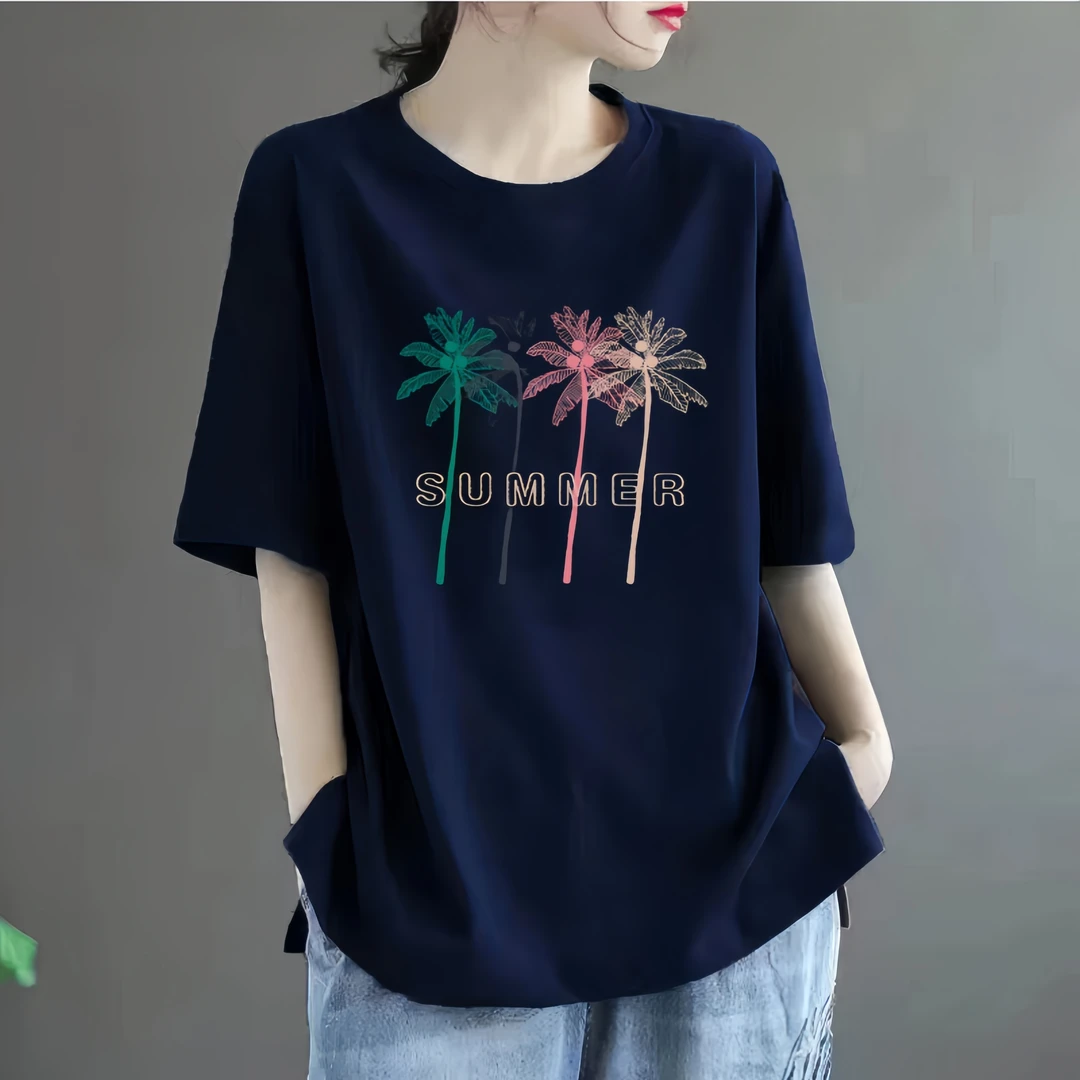 【优质纯棉】短袖t恤女士宽松大码200斤显瘦百搭洋气时尚妈妈装上衣