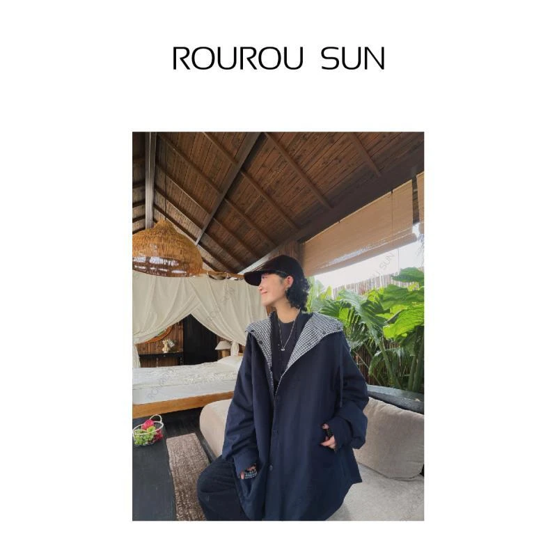 28636早秋款女装韩系两面穿连帽风衣外套简约休闲棉衣外套