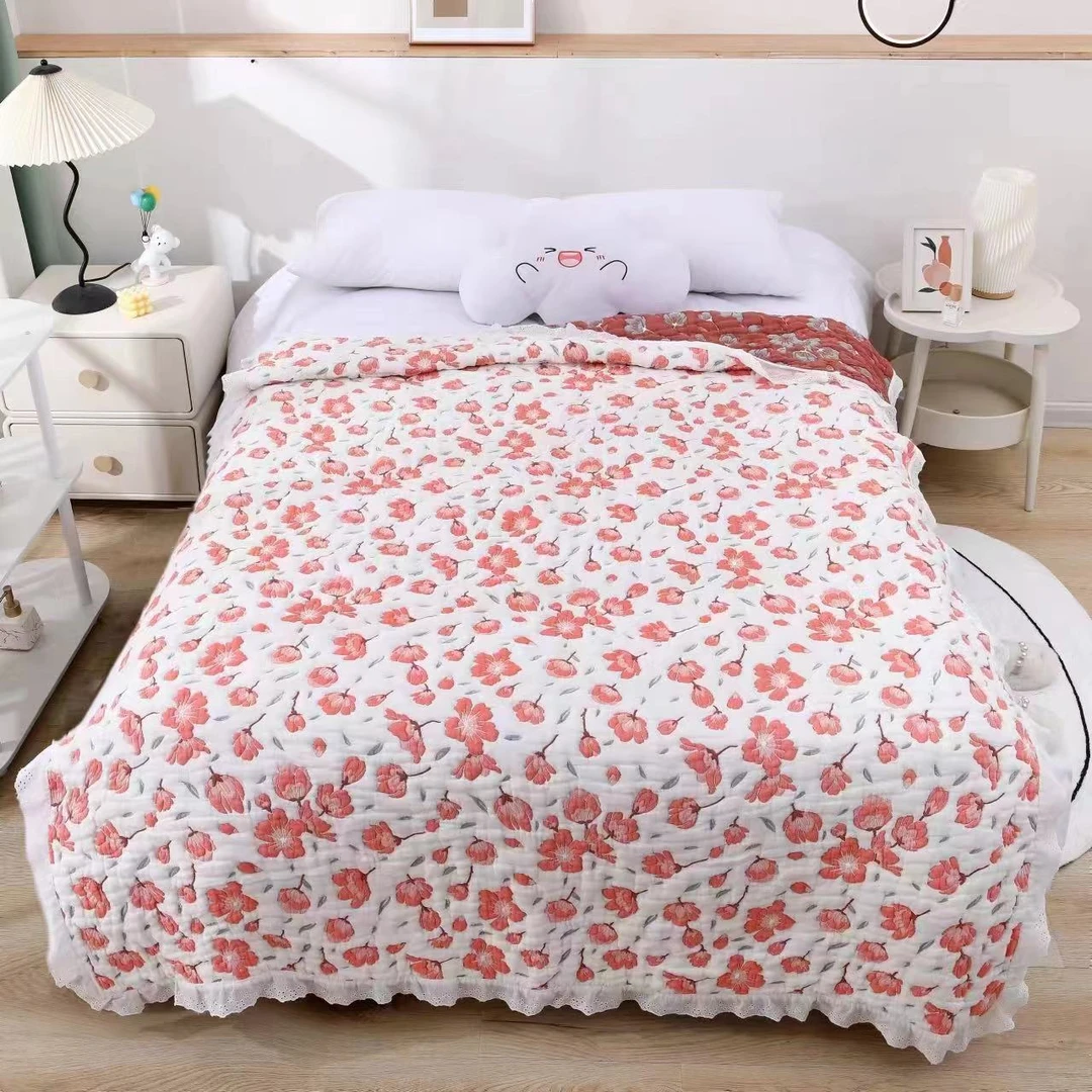 【粉碎花】 150*200cm全棉纱布泡芙被子面料柔软舒适加厚保暖亲肤