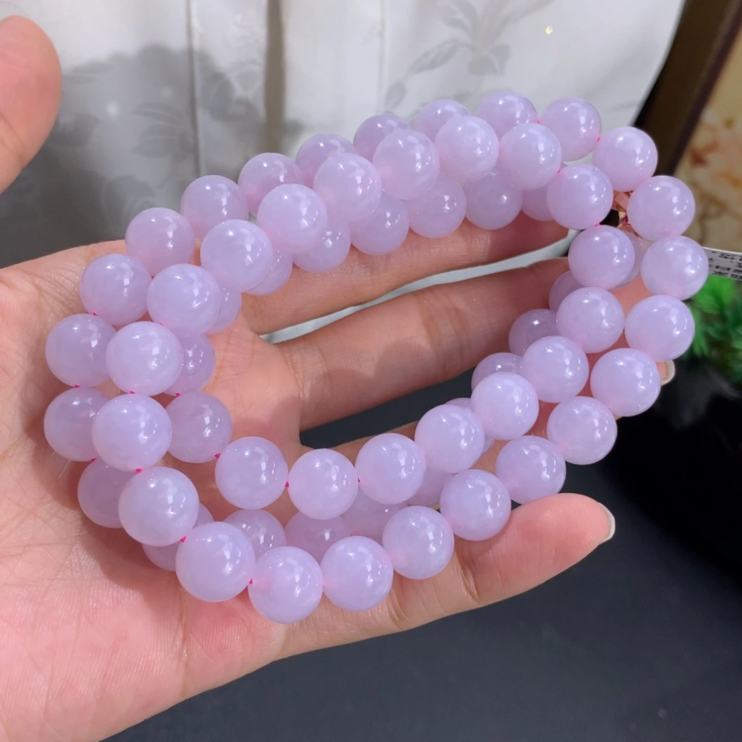 翡翠未镶嵌手串卡10胶润淡粉紫项链