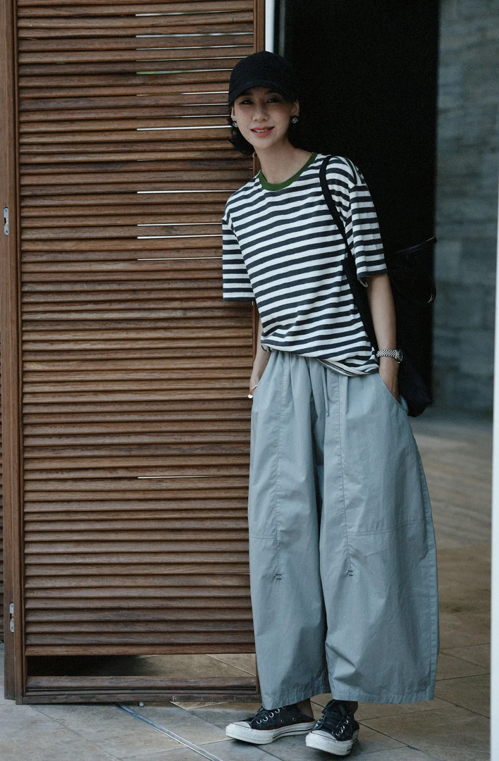 TT设计师【棋局】新款时尚宽松显瘦撞色条纹圆领短袖T恤TT190222