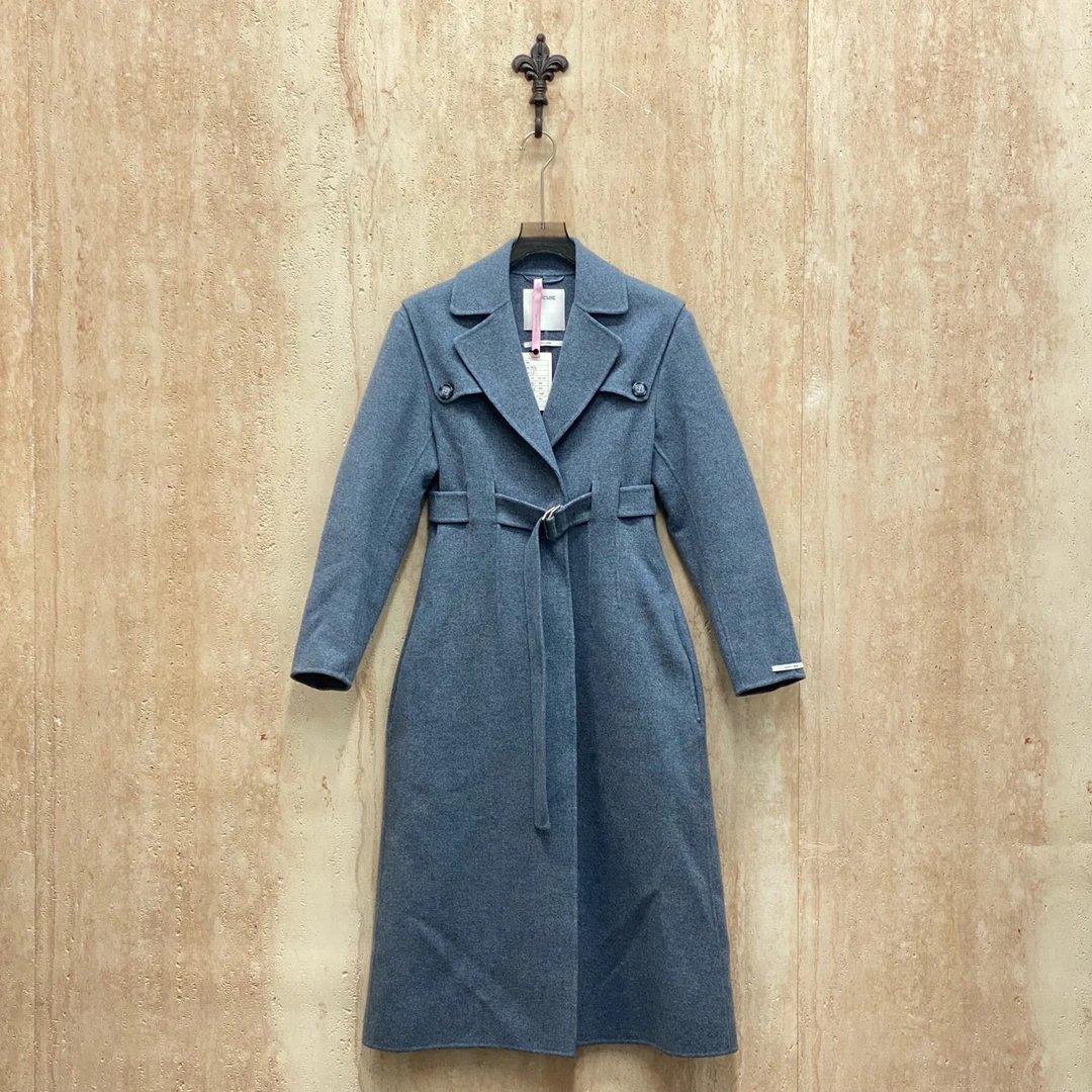 99新  Sportmax雾霾蓝系腰带羊毛呢大衣/36码/99新/31454