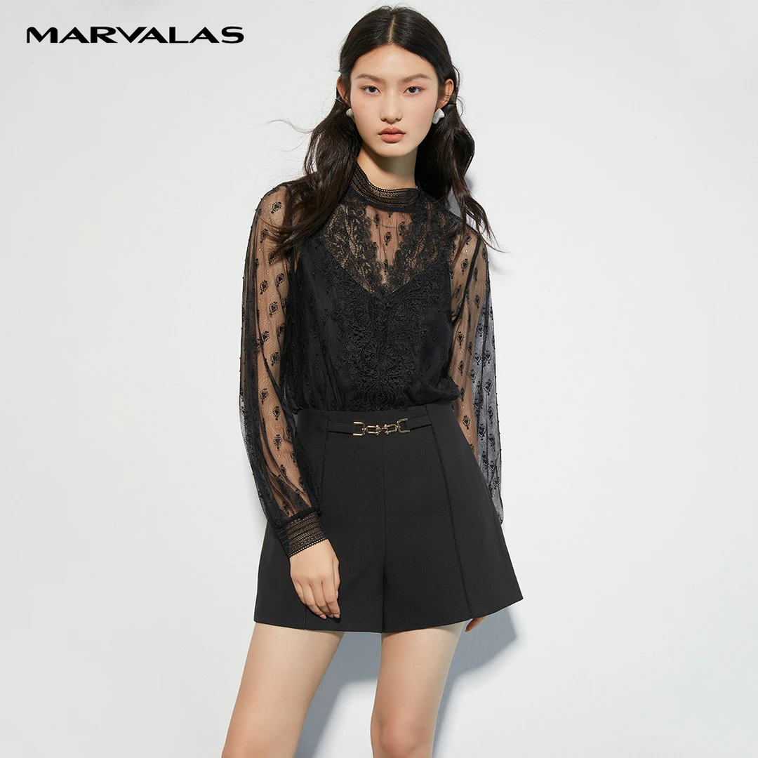 【粉丝专属】M331163#曼德诗黑色薄款提花小衫女2022春季设计