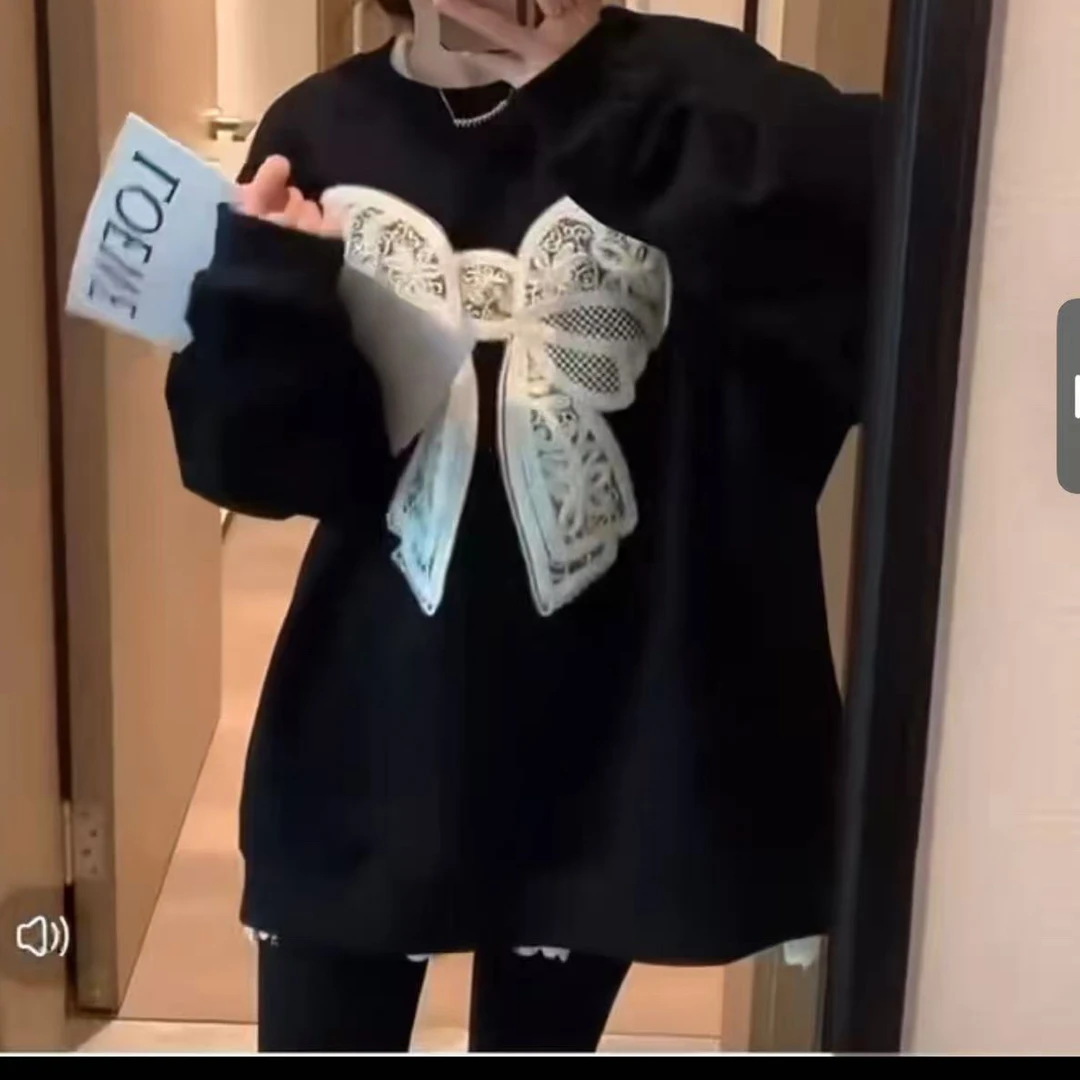 秋冬新款蝴蝶结宽松百搭休闲毛衣