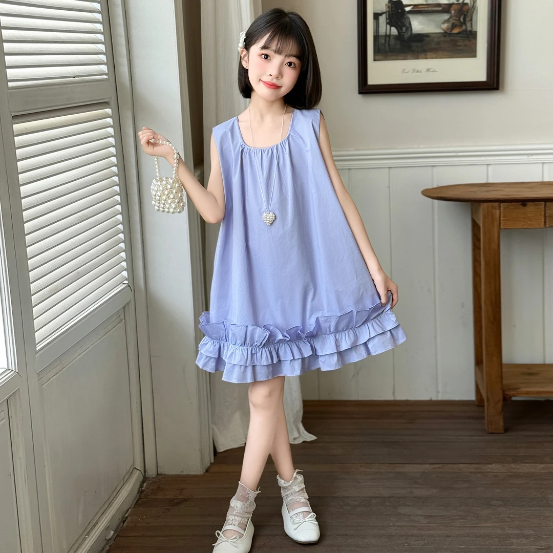 女童夏季连衣裙2025新款中大童女孩洋气时髦儿童夏装休闲无袖裙子