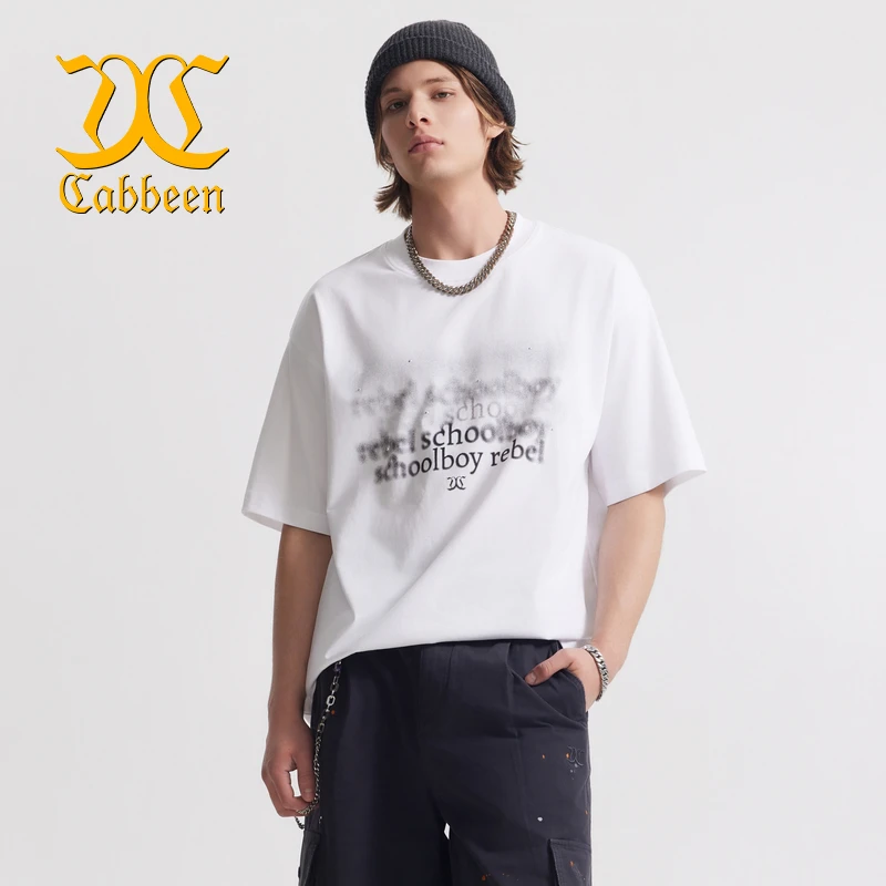 【门店同款】卡宾男装高级感字母印花设计T恤夏季纯棉宽松圆领短袖