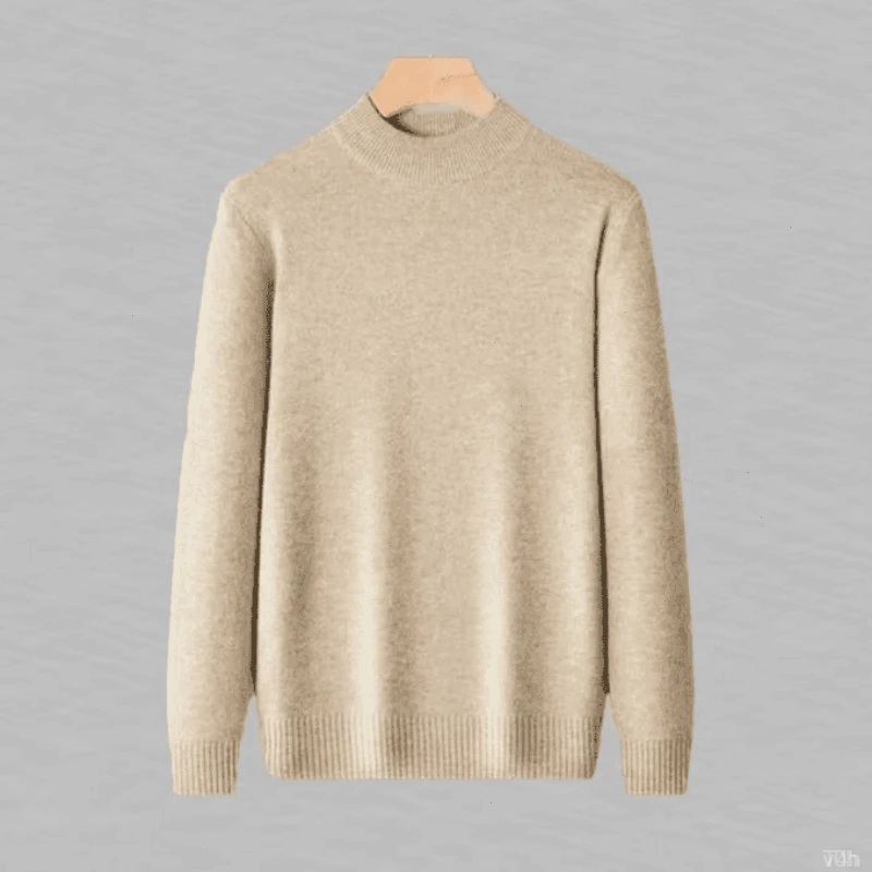 100%纯羊毛衫男半高领冬季加厚保暖休闲鄂尔多斯市产针织毛衣打底