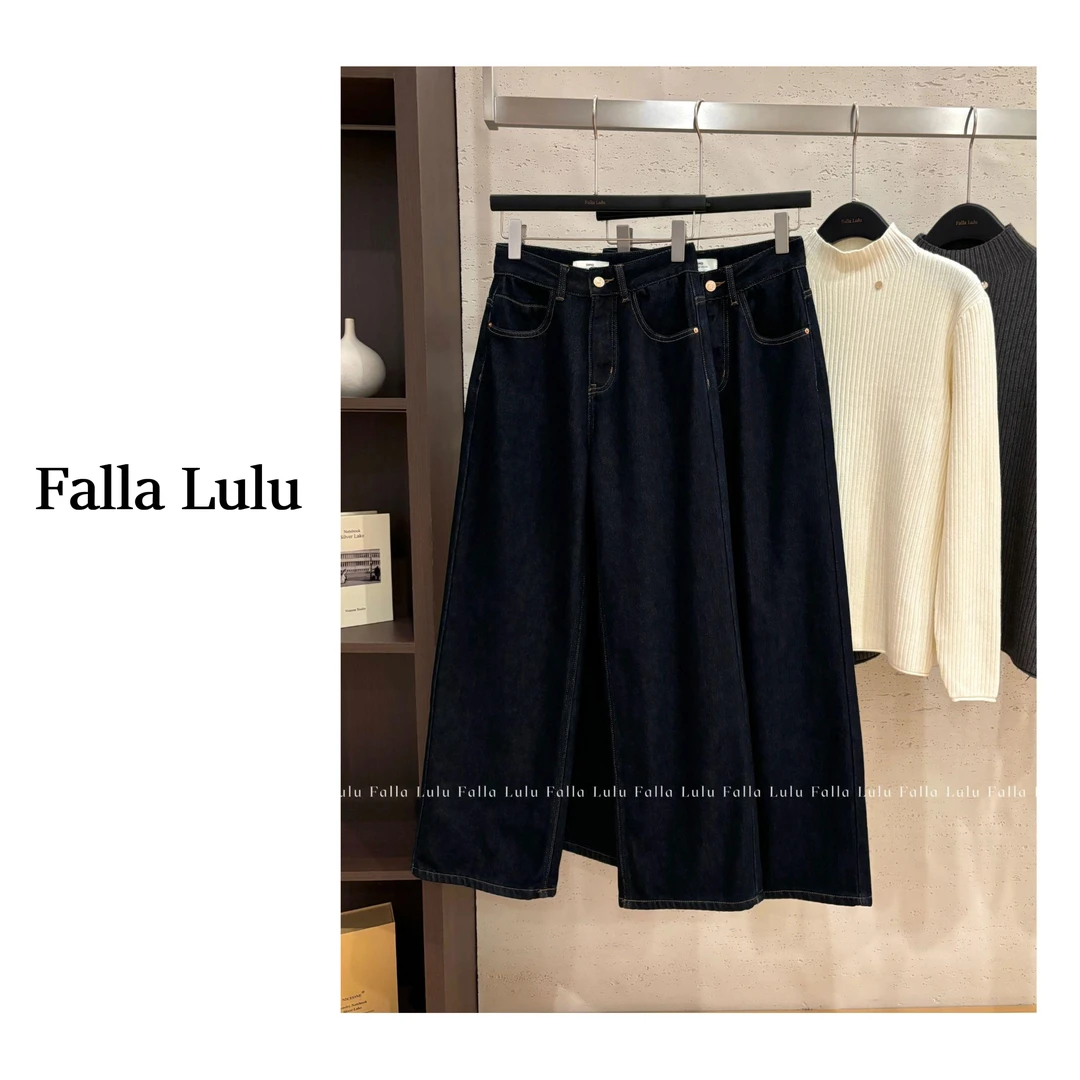 @英子家  加绒加厚拖地裤 保暖亲肤高腰显瘦阔腿牛仔裤 C2169