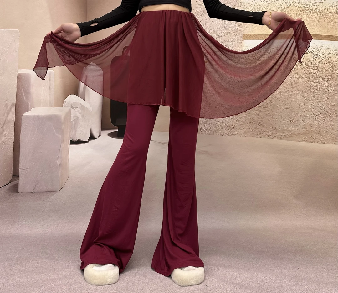 现代舞蹈服女秋季新款高腰微喇叭宽松阔腿裤成人古典舞形体裤子