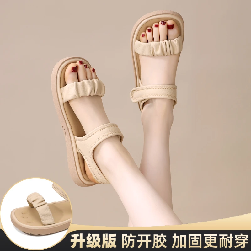 仙女风夏季凉鞋女2025新款平底百搭魔术贴休闲软底防滑学生罗马鞋