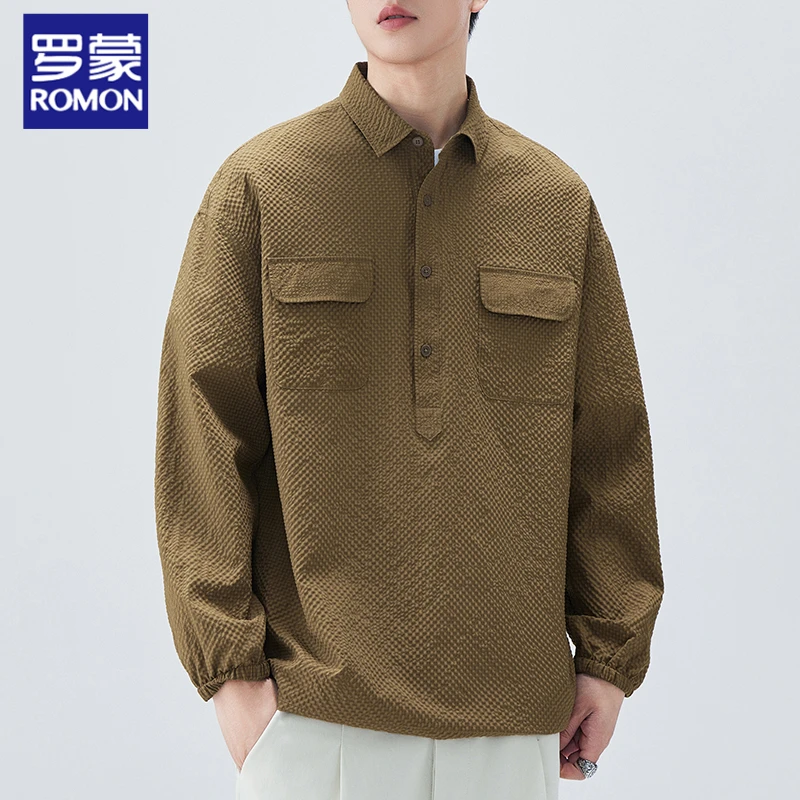 罗蒙工装衬衫男款潮牌百搭上衣服2025春季新款宽松纯色衬衣外套男